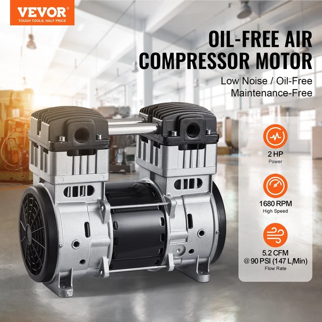 New Air Compressor Motor, 2HP 5.2CFM @ 90PSI Oil Free Air Compressor Pump & Ma