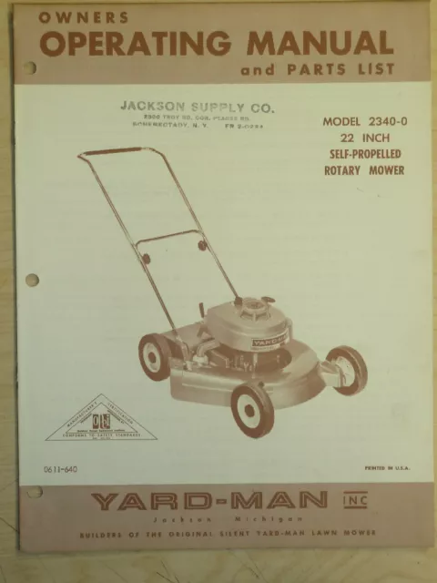 Vintage Yard-Man 22" Rotary Mower Operating And Parts Manual Model 2340-0