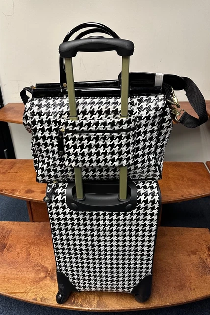 New Samantha Brown Houndstooth 2 Piece Set 20"/Tote Black/White Color Spinner 3