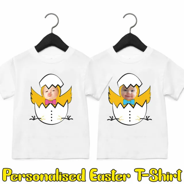 Kids Boys Girls Personalised Your Photo Easter Egg Chicks T-Shirt Childrens Tee