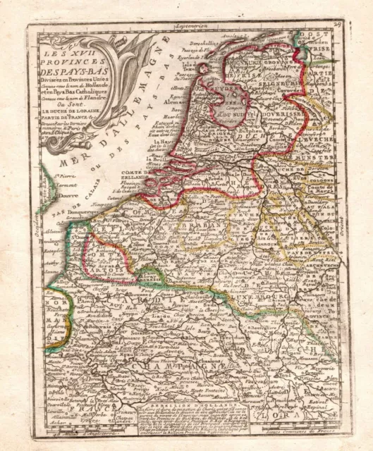 Hollande Pays-Bas Nederland Dutch Carte Map Chiquet Gravure sur Cuivre