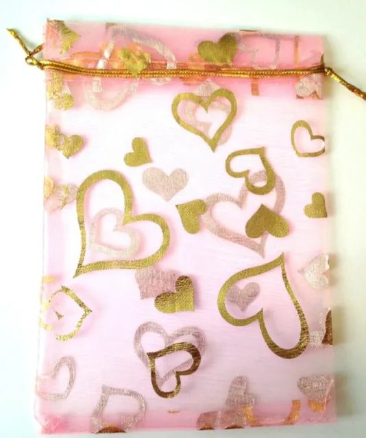 15 sacs organza cœur rose pour bébé bijoux emballage fête faveur