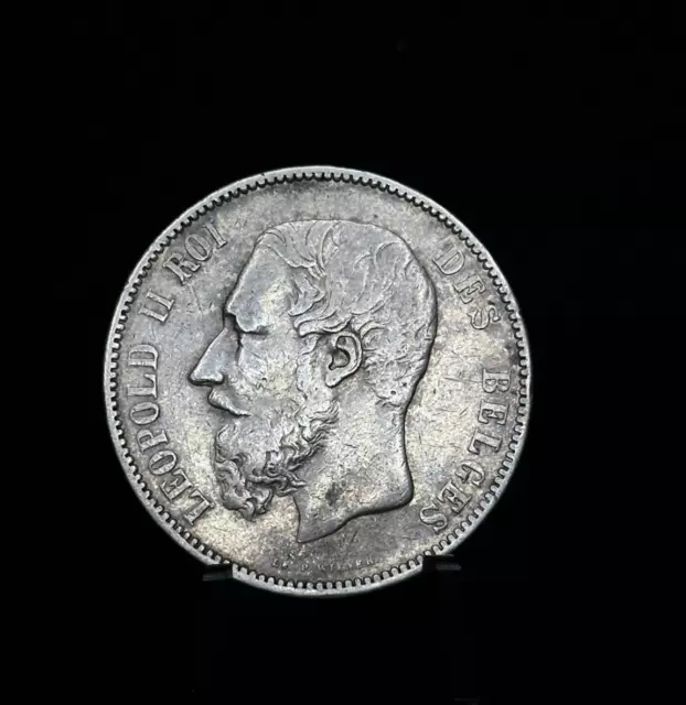 1873 Leopold Roi II Silver 5 Francs Coin