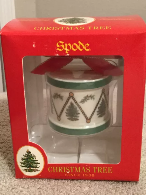SPODE Christmas Tree Drum With Drumsticks Ornament. NEW.