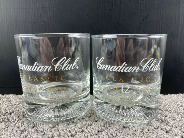 Set of 2 Vintage Canadian Club Classic Aged 12 Years Clear Glass Barware 3 1/2"