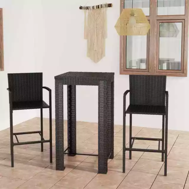 Jeu de bar de jardin 3 pcs avec accoudoirs RÃ©sine tressÃ©e Noir