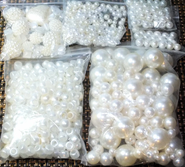 285g mixed beads, WHITE PEARL mix. Various beads. Job lot bulk clearance