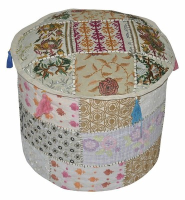 Bazzaree Pouf Indiano Fatto a Mano per poggiapiedi poggiapiedi e Cuscino in Cotone Blu e Bianco 38,1 x 45,7 cm 