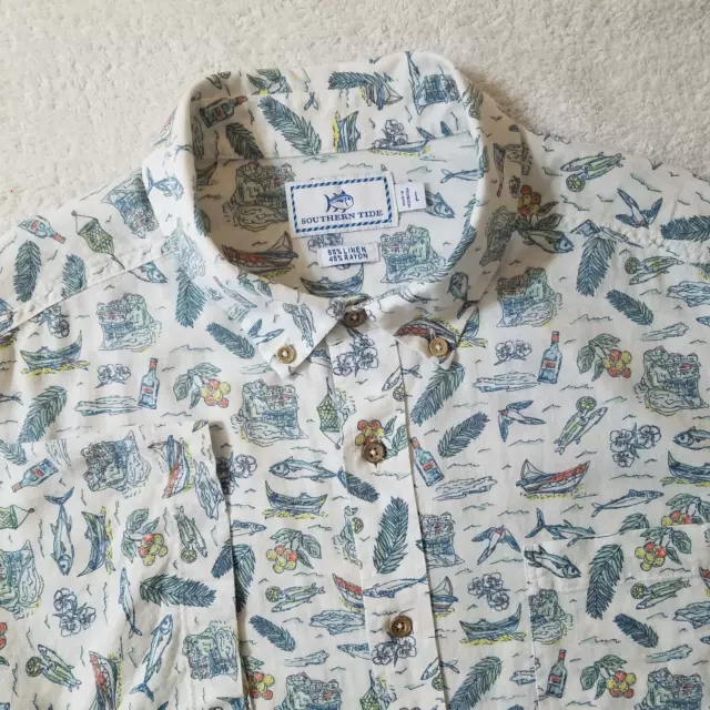 Southern Tide Men's Large Linen Blend Hawaiian Button Front Shirt