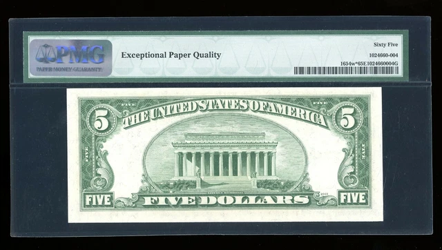 DBR 1934-D $5 Silver Gem STAR Fr. 1654Wi* Wide I PMG 65 EPQ Serial *22890555A 2