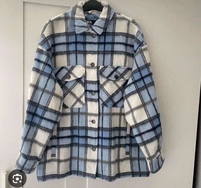 ZARA BLUE WHITE Check Plaid Jacket Shacket Size M RRP £49