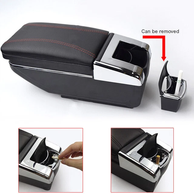 US PU Universal Car SUV Central Container Armrest Case Storage Cup Holder Black