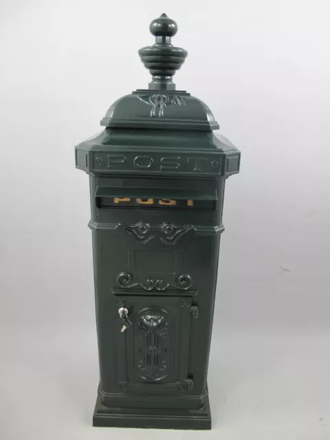Englischer Briefkasten Standbriefkasten rustikal Antik Stil Aluguß H.115cm grün