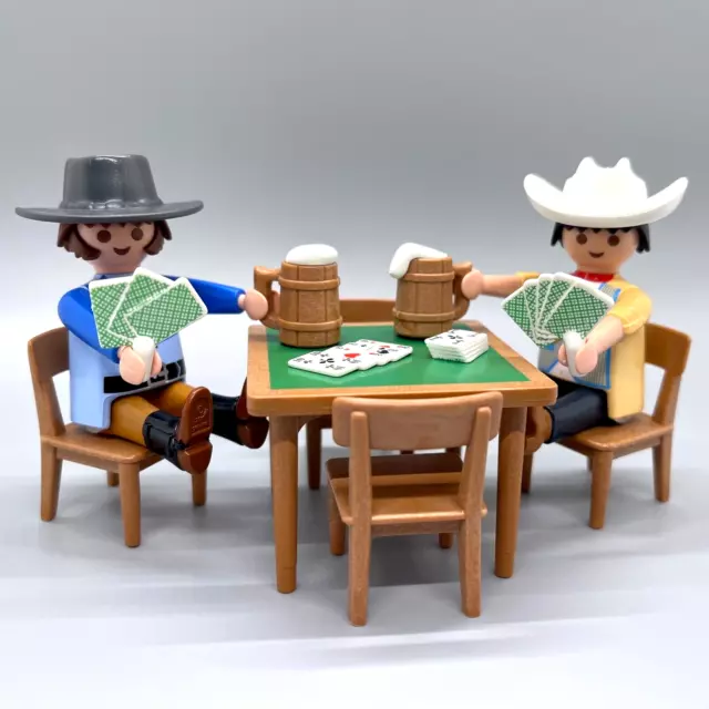 Playmobil Cowboys Playing Poker Cards Western Outlaws Bar Saloon Scene Beers NEW