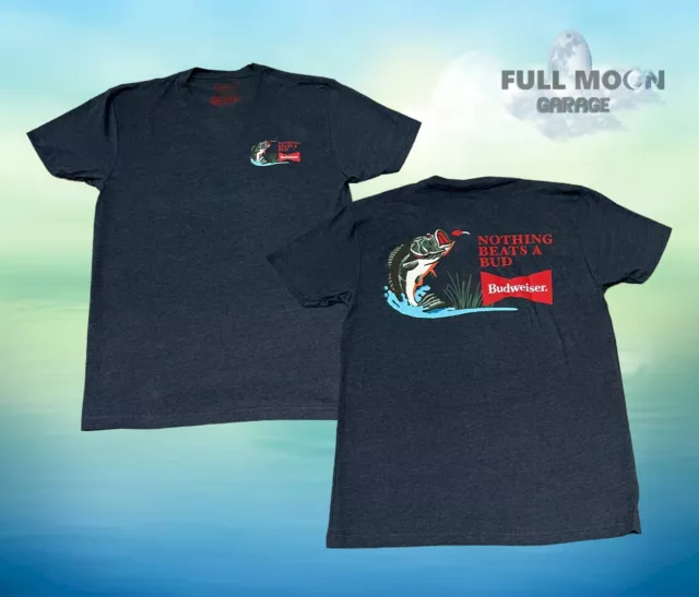 New Budweiser Beer Bud Fishing 2 Sided Fish Classic Men's Vintage T-Shirt