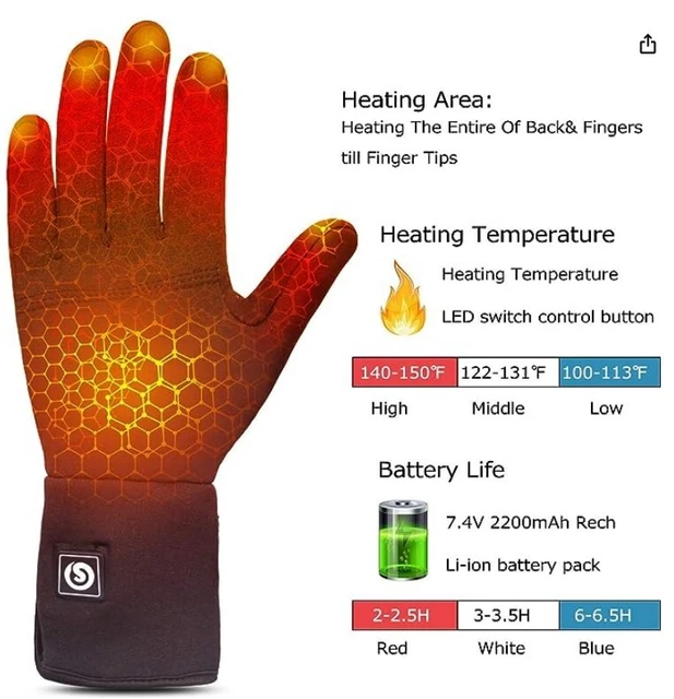 Sun Will Gants Chauffants Électriques, Gants Hiver avec Batterie 7,4V 2