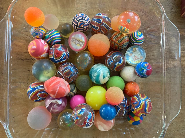 Lot of 44 Super Bounce Rubber Balls Rainbow Marble Swirl Various Sizes