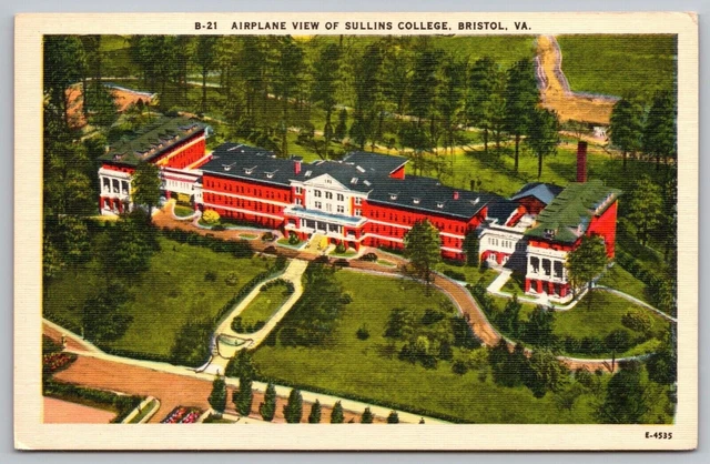 Airplane View Sullins College School Campus Bristol Virginia VA Vintage Postcard