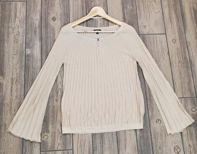 Women's Apt 9 Gold Lightweight Open Knit Bell Long Sleeve Sweater Top Sz Large