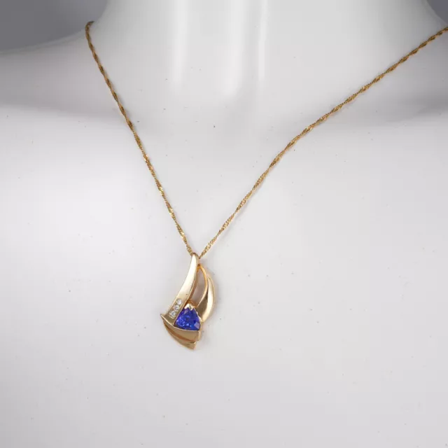 14K Yellow Gold Tanzanite Sailboat Pendant Necklace Real Diamond Accents Fine