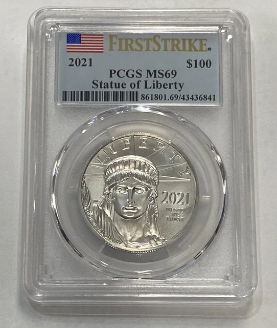 2021 $100 1oz Platinum PCGS MS69 American Eagle Statue of Liberty First Strike c