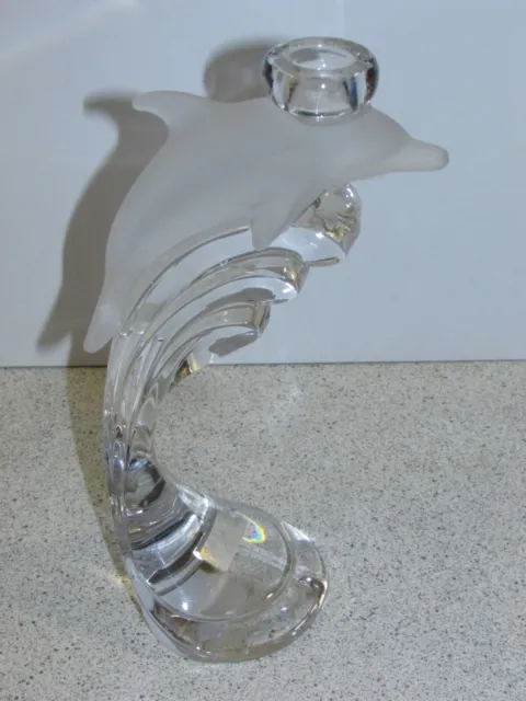*LOOK* Beautiful Tall NACHTMANN Crystal Glass Dolphin Candlestick Holder