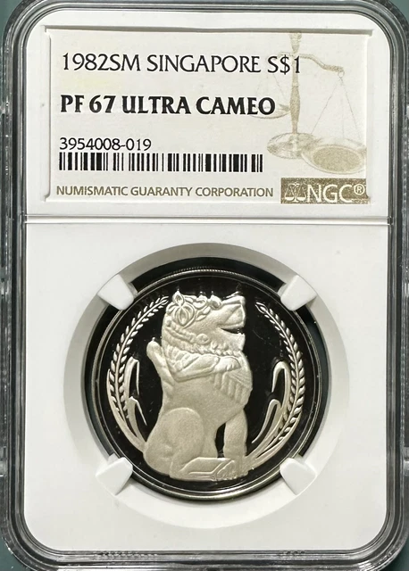 1982 Singapore Merlion Proof $1 NGC PF67 UC