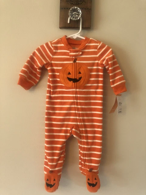 NWT Carters Just One You Infant Pumpkin Pajamas Orange Stripe Footed Size 6M