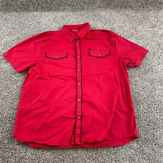 GUESS Shirt Mens Extra Large Red Button Up Short Sleeve Casual Los Angeles