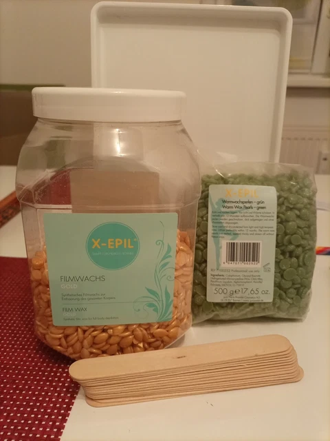 Set X-Epil Warmwachsperlen Gold & Grün 1100g +13 Spatel