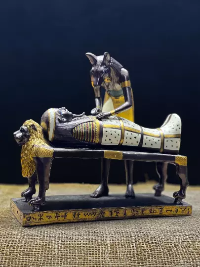 Ancient Egyptian God Anubis statue, Tutankhamun mummification process