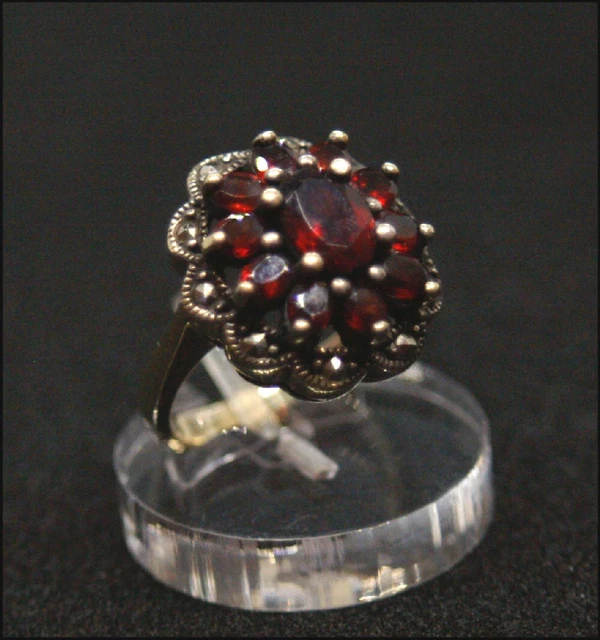 Garnet and Marcasite ring in gold over sterling siver (vermeil)