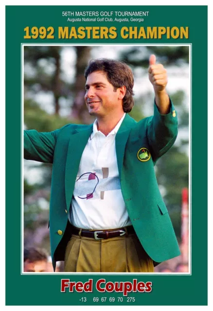 FRED COUPLES 1992 MASTERS GOLF CHAMPION 13"x19" COMMEMORATIVE POSTER