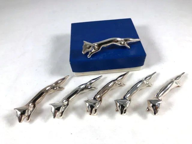 Rare New Old Stock Vintage Silverplate Miniature Running Fox Knife Rests Set 6