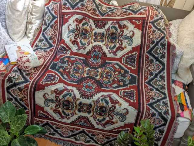 DaDa Bedding Elegant Majestic Kilim Red Woven Tapestry Throw Blanket, 50” x 60”