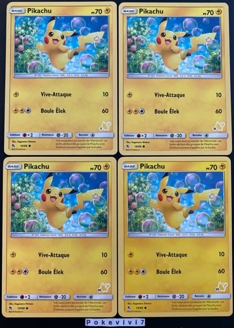 4 Cartes Pokemon PIKACHU 19/68 N°2, 15, 30, et 55 Deck Raichu FR NEUF