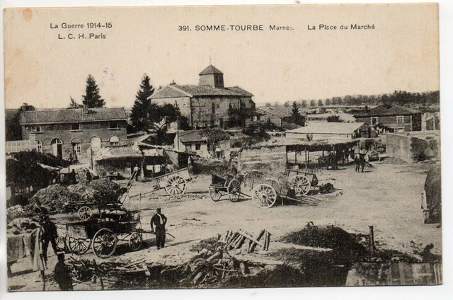 SOMME BIONNE  - Marne - CPA 51  - la place du marché - SOMME TOURBE