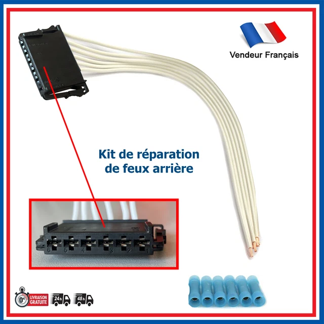 Fiche électrique Avec Câble Pour Platine Phare Arrière Peugeot 206, 307, 407 - Kit Réparation 6 Fils - Garantie 2 Ans - Neuf