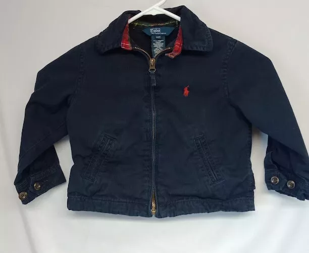 Polo Ralph Lauren Kids Jacket Blue Flannel Interior Zip Up 3T Red Pony