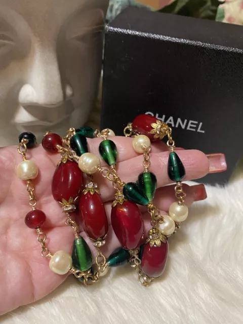 VINTAGE CHANEL PEARL Green Gripoix Glass Choker Necklace $2,150.00 -  PicClick