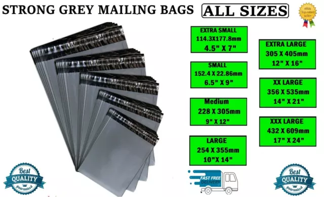 Grey Mailing Postage Bags Mixed Sizes Large Strong Poly Self Seal Plastic Postal