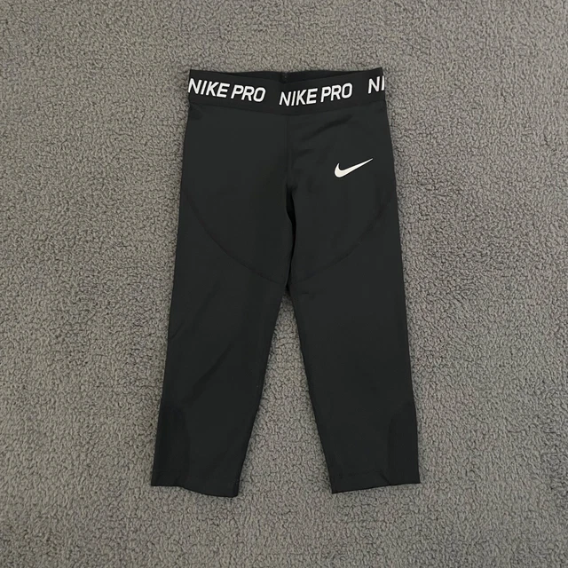 Nike Pro Leggings Girls Small Black Dri-Fit Crop Training Gym Activewear