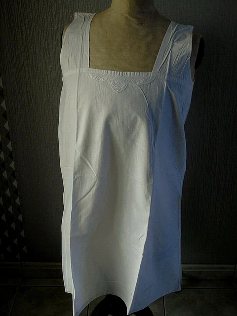 ANCIENNE CHEMISE DE nuit, bretelles larges et broderie EUR 19,90