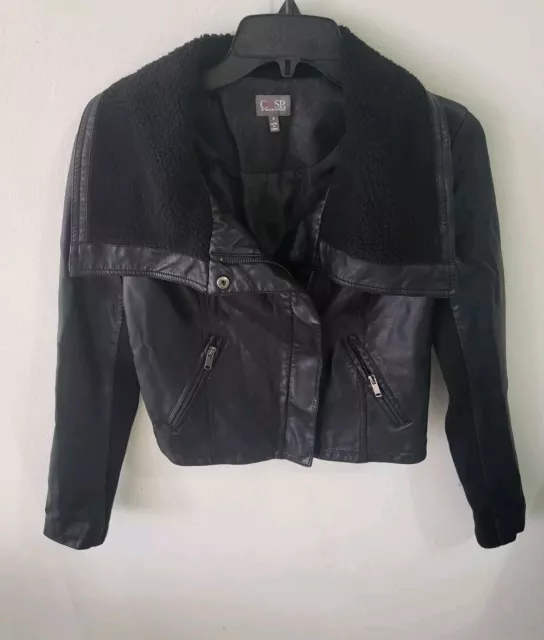 Cusp By Neiman Marcus Moto Style Black Leather Jacket Double Collar Size S