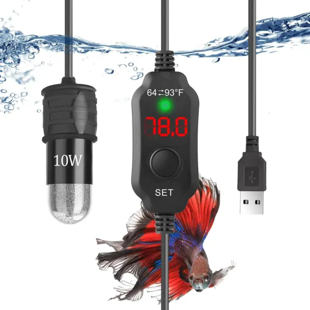 5V/2A USB Powered 10W Super Mini Fish Tank Heater Adjustable Submersible Aquariu