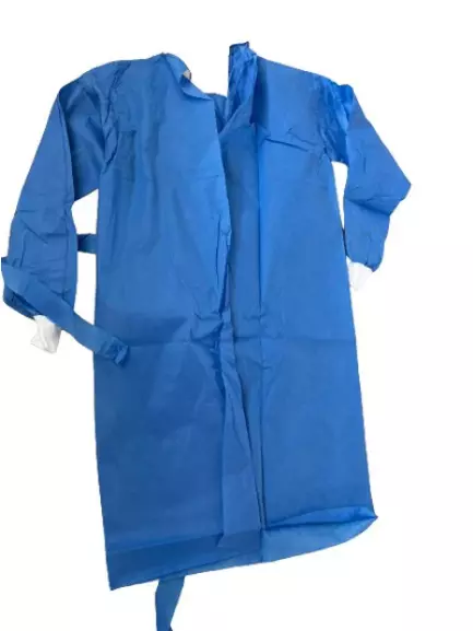 Disposable Isolation Gown Blue Non-Woven w/ Knit Cuff AAMI Level 2 PPE 35 GSM