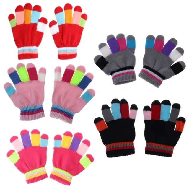 1 Pair Kids Gloves Full Finger Warm Winter Children Colorful Stripe Knitted Boys