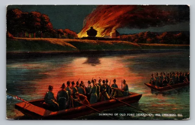 Burning Of Old Fort Dearborn Chicago Illinois Unposted Postcard