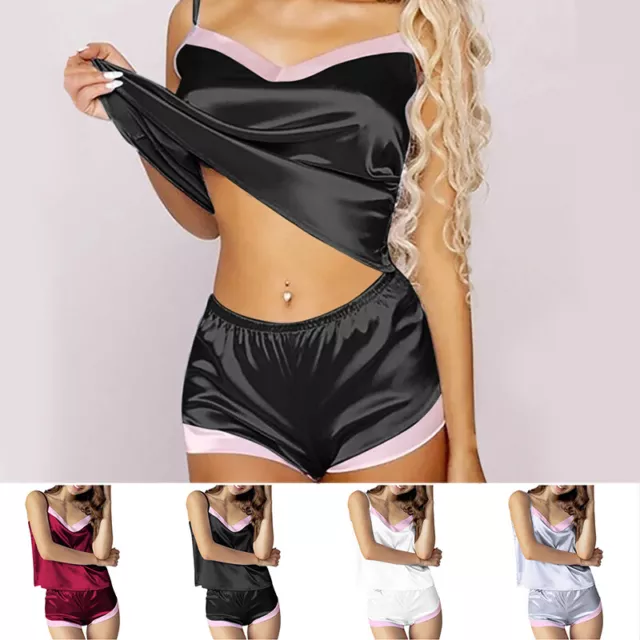 Femmes Sexy Satin Soie Babydoll Lace Up Nightwear Lingerie Sleepwear Pyjamas 《 3