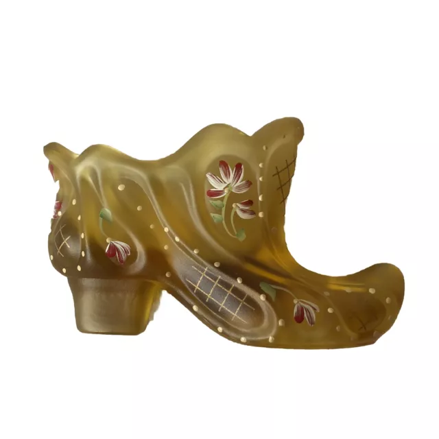 Fenton Glass Boot Shoe Slipper figurine art SIGNED Satin Gold 95 opalescent rose